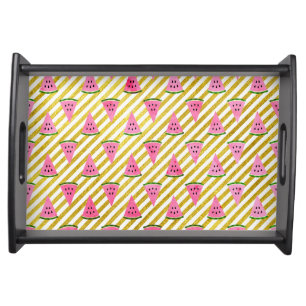 Pink Watermelon and Yellow Stripe Summer Pattern Serving Tray