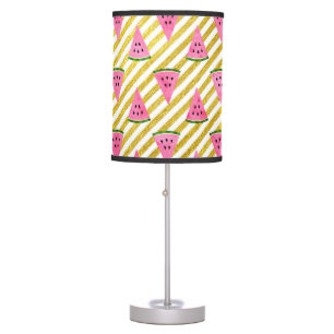 Pink Watermelon and Yellow Stripe Summer Pattern Table Lamp