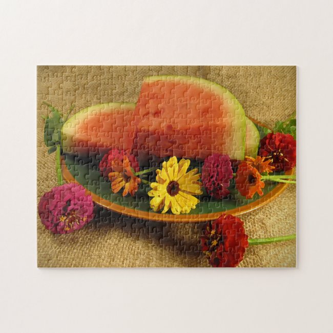Pink Watermelon and Zinnia Flowers Jigsaw Puzzle