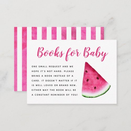 Pink Watermelon Baby Shower Book Request Enclosure Card