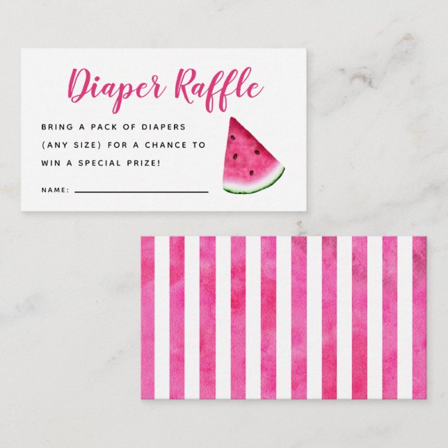 Pink Watermelon Baby Shower Diaper Raffle Ticket Enclosure Card (Front/Back)