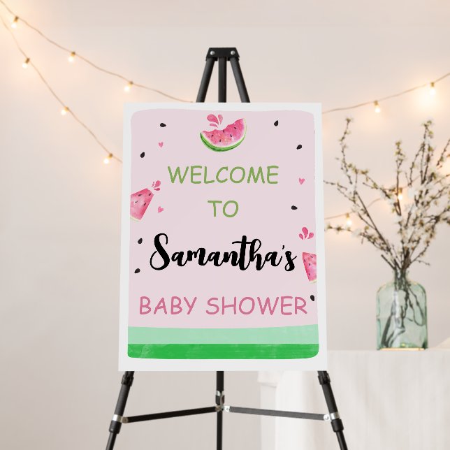 Pink Watermelon Baby Shower Welcome Sign (In Situ (Stand))