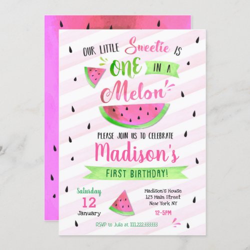 Pink Watermelon Birthday Party Invitation
