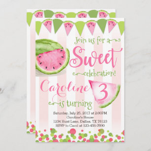 Pink Watermelon Birthday Party Invitation Invite