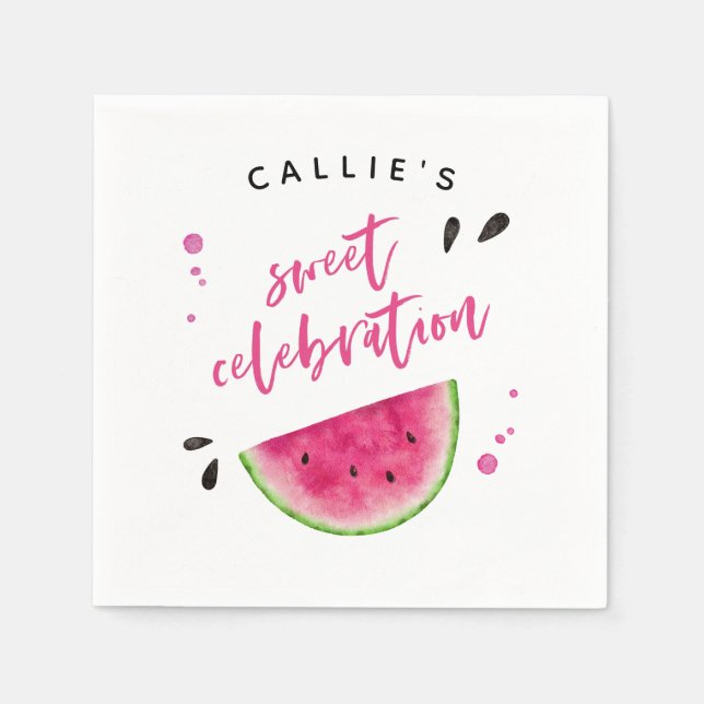 Pink Watermelon Birthday Party Napkins (Front)