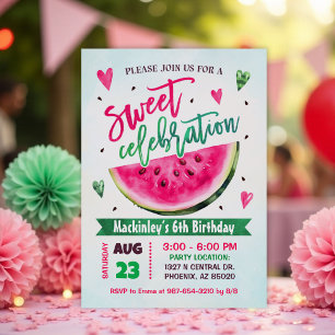 Pink Watermelon Birthday Party Sweet Celebration Invitation