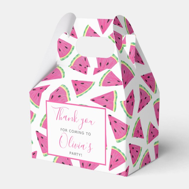Pink Watermelon birthday party Thank You Favor Boxes (Front Side)