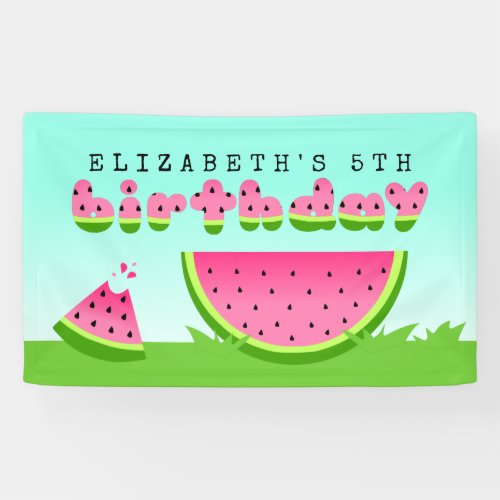 Pink Watermelon Birthday Picnic Party Banner