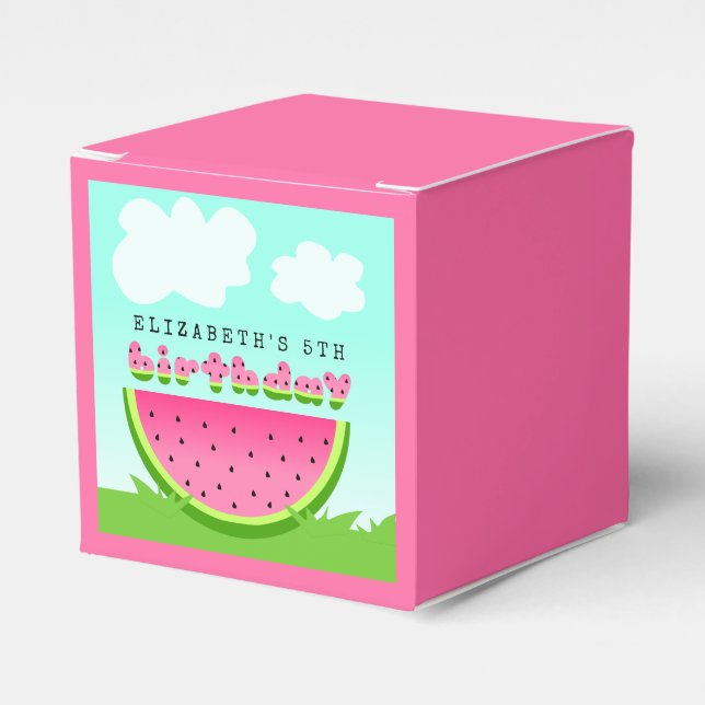 Pink Watermelon Birthday Picnic Party Favor Boxes (Front Side)