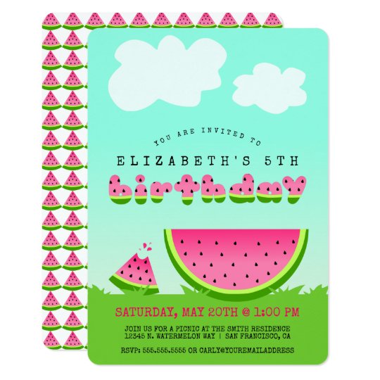 pink watermelon birthday picnic party invitation zazzle com