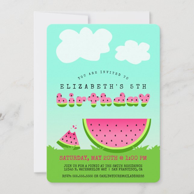 Pink Watermelon Birthday Picnic Party Invitation (Front)
