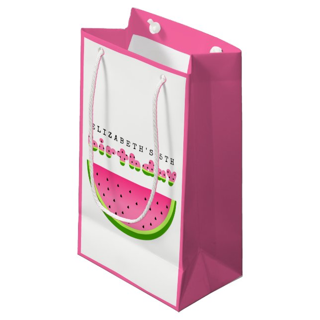 Pink Watermelon Birthday Picnic Party Small Gift Bag (Front Angled)
