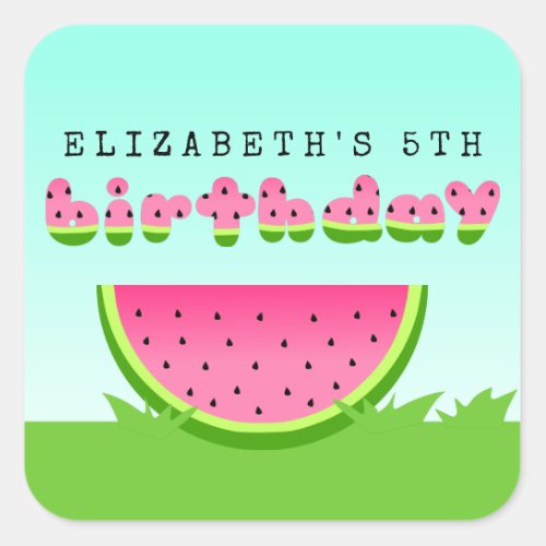 Pink Watermelon Birthday Picnic Party Square Sticker