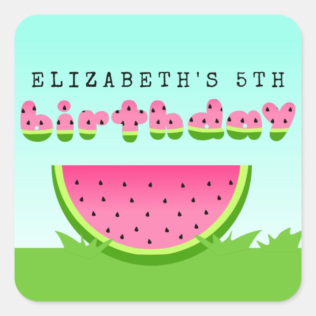Pink Watermelon Birthday Picnic Party Square Sticker (Front)