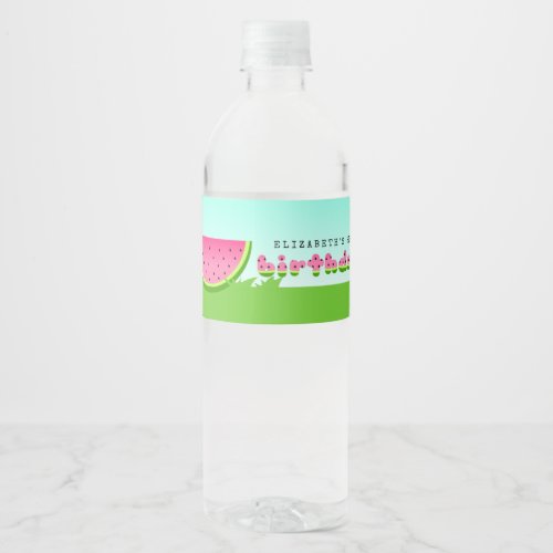 Pink Watermelon Birthday Picnic Party Water Bottle Label