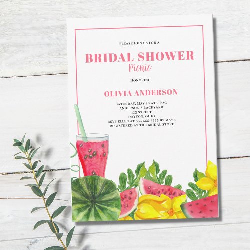 Pink Watermelon Bridal Shower Picnic Invitation
