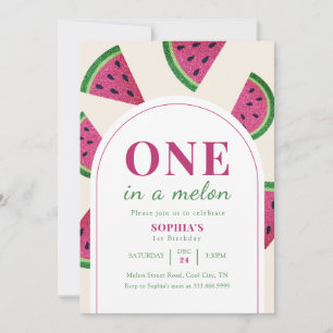 Pink Watermelon Custom Photo 1st Birthday Invitation