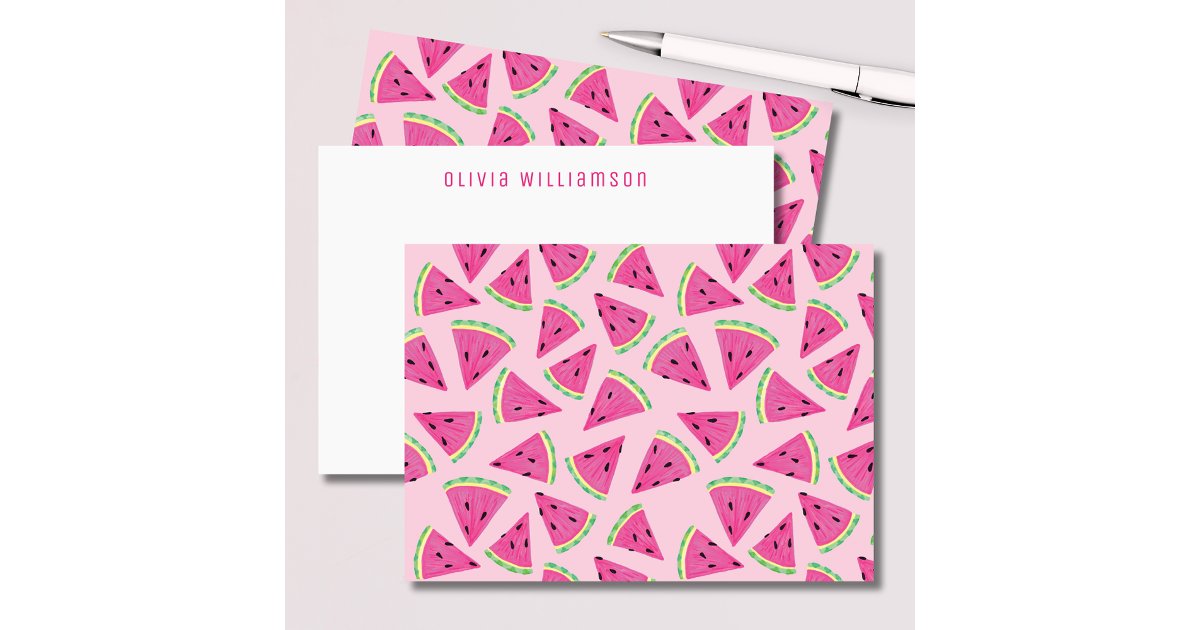 Pink Watermelon Fruit Personalized Note Card | Zazzle