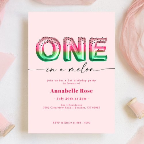 Pink Watermelon Girl First Birthday Invitation