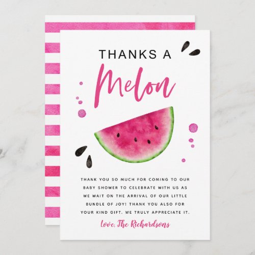 Pink Watermelon Girls Baby Shower Thank You Card