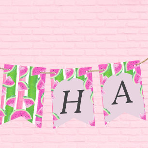 Pink Watermelon Happy Birthday bunting banner