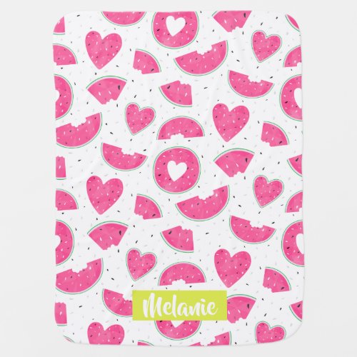 Pink Watermelon Heart Summer Pattern Personalized Baby Blanket