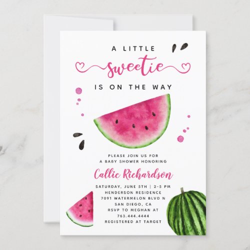 Pink Watermelon Little Sweetie Baby Shower Invitat Invitation