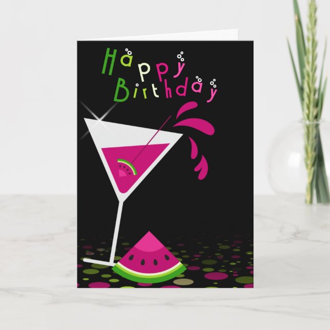 Pink Watermelon Martini Cocktail Greeting Card (Front)