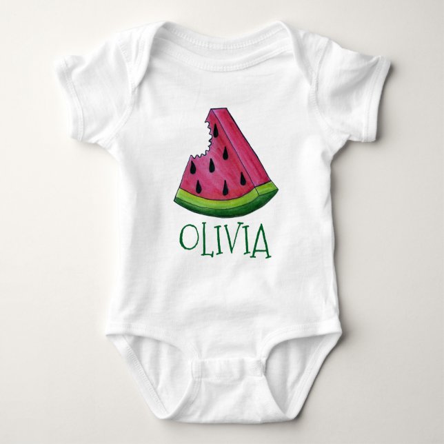 Pink Watermelon Melon Slice Personalized Fruit Baby Bodysuit (Front)