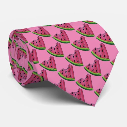 Pink Watermelon Melon Wedge Fruit Print Foodie Tie