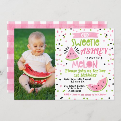 Pink Watermelon One In A Melon Birthday Invitation