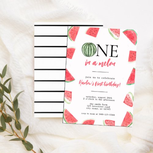 Pink Watermelon One in a melon first Birthday  Invitation