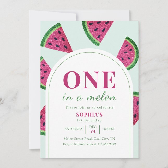 Pink Watermelon One In A Melon Photo Birthday   Invitation (Front)