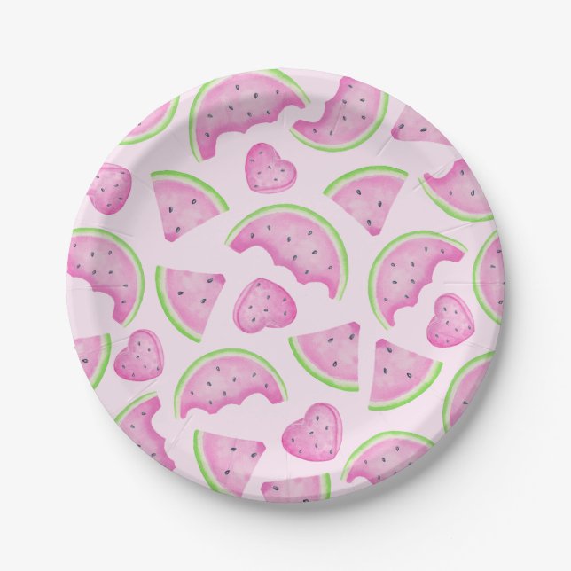 Pink Watermelon Paper Plates – Summer Fruit  (Front)