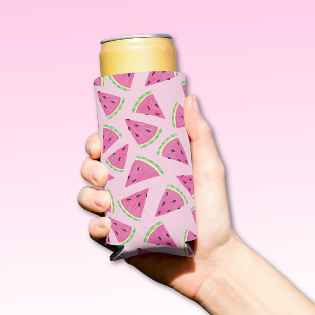 Pink Watermelon pattern Seltzer Can Cooler (Watermelon pink summer can cooler.  Other colors and matching products available.)