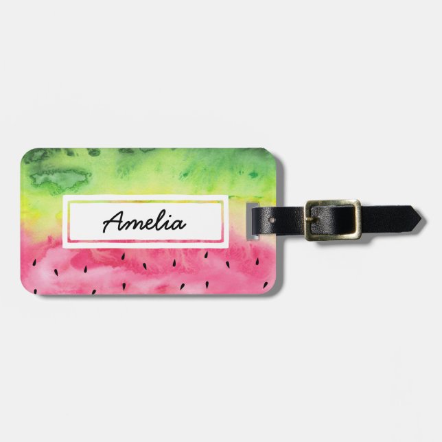 Pink watermelon Personalized Luggage Tag (Front Horizontal)
