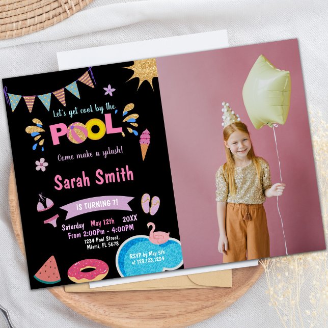 Pink Watermelon Pool Birthday Invitations (Pink Watermelon Pool Birthday Invitations w photo)