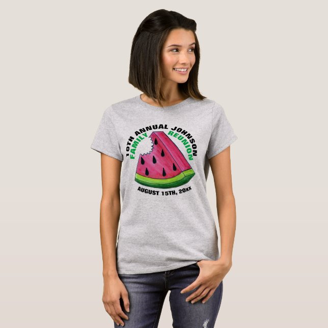 Pink Watermelon Slice Custom Family Reunion Picnic T-Shirt (Front Full)