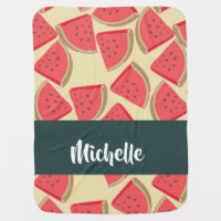 Pink watermelon slices on yellow baby blanket