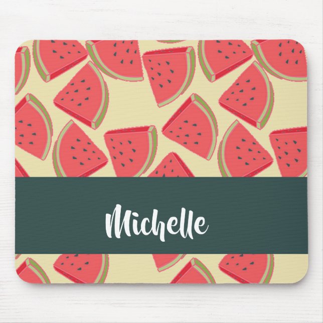Pink watermelon slices on yellow mouse pad (Front)