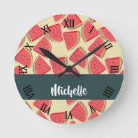 Pink watermelon slices on yellow round clock