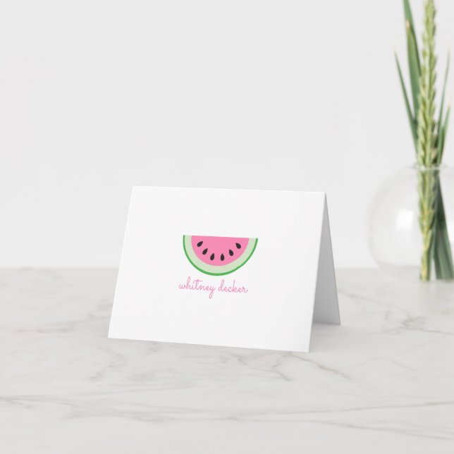 Pink Watermelon Stripes Personalized Note Cards (Front)