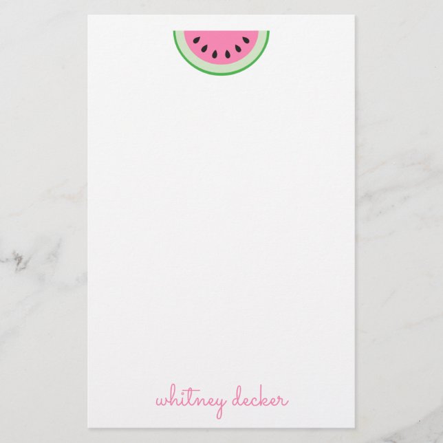 Pink Watermelon Stripes Personalized Stationery (Front)