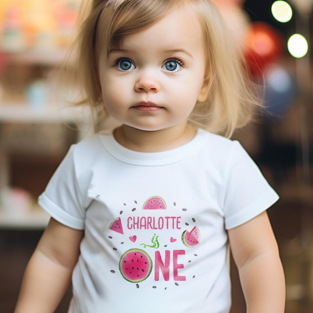 Pink watermelon, Summer Fruit Girl 1st Birthday Baby T-Shirt (Pink Watermelon, Summer Fruit, Girl 1st Birthday T-shirt.)