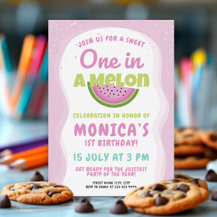 Pink Watermelon Theme Kids 1st Birthday Party Invitation