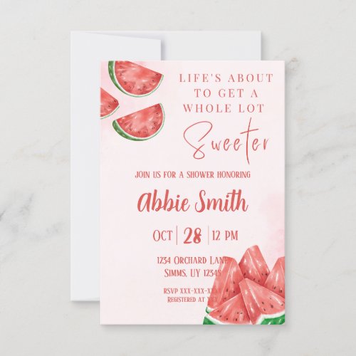 Pink Watermelon Themed Shower Invitation