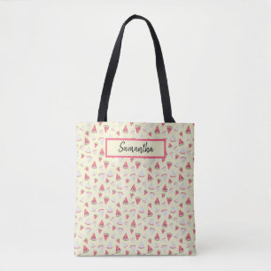 Pink Watermelons on Pale Yellow Monogrammed Tote Bag