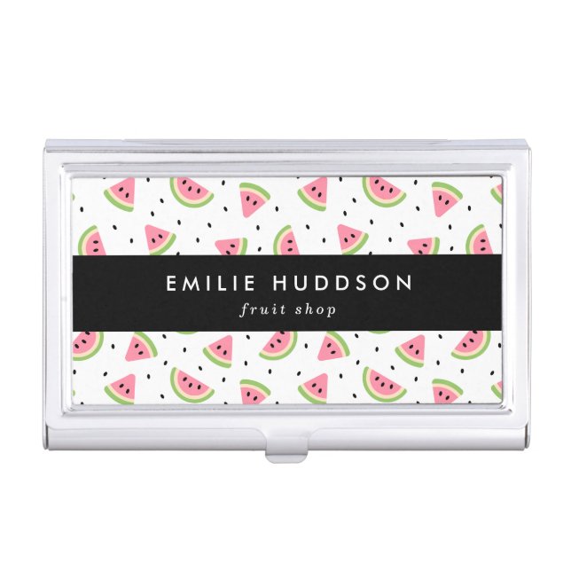 Pink Watermelons, Watermelon Seeds, Fruit Shop Business Card Case (Front)