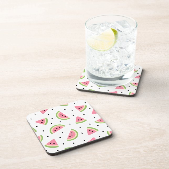 Pink Watermelons, Watermelon Seeds, Summer Pattern Beverage Coaster (Right Side)