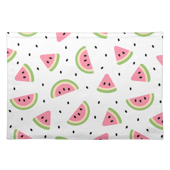 Pink Watermelons, Watermelon Seeds, Summer Pattern Cloth Placemat (Front)